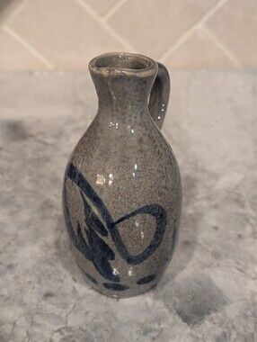 Antique Vintage Stoneware German Salt Glazed Vase with Blue Accent - Home Art